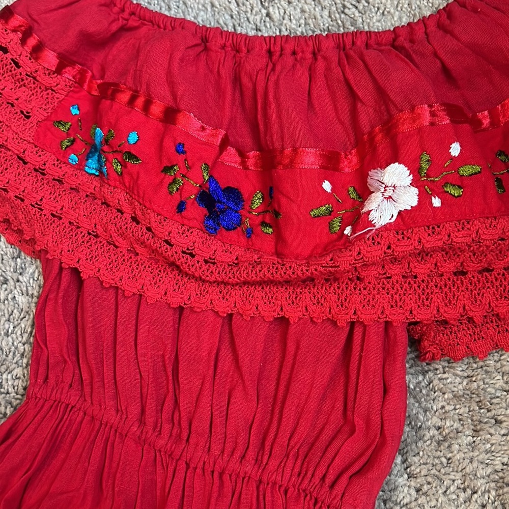 Girls Mexican Traditional Embroidered Dress - 8 - Picture 2 of 6